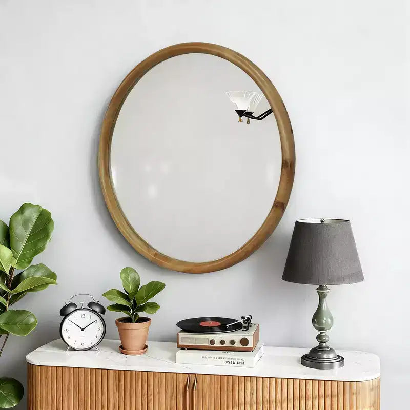 GDFStudio Elowen Miroir décoratif mural rond encadré en bois, style moderne du milieu du siècle
