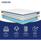 Matelas hybride Kescas Euro Top 8 à ressorts ensachés individuellement - Compatible avec sommier plateforme, sommier tapissier ou base à lattes