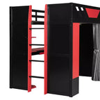 Lit mezzanine complet Luxystar avec bureau d'ordinateur éclairé, tablette de clavier, étagères de rangement et rideau occultant