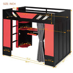 Lit mezzanine complet Luxystar avec bureau d'ordinateur éclairé, tablette de clavier, étagères de rangement et rideau occultant