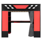 Lit mezzanine complet Luxystar avec bureau d'ordinateur éclairé, tablette de clavier, étagères de rangement et rideau occultant