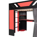 Lit mezzanine complet Luxystar avec bureau d'ordinateur éclairé, tablette de clavier, étagères de rangement et rideau occultant