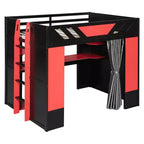 Lit mezzanine complet Luxystar avec bureau d'ordinateur éclairé, tablette de clavier, étagères de rangement et rideau occultant