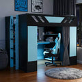 Luxystar Full Loft Bed With Lighted Computer Desk, Keyboard Tray, Storage Shelves and Blackout Curtain