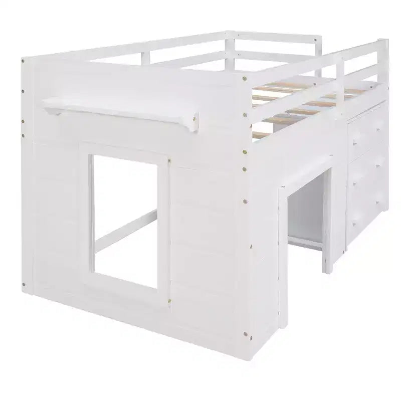 Cadre de lit mezzanine simple en bois Luxystar avec 3 tiroirs et une étagère