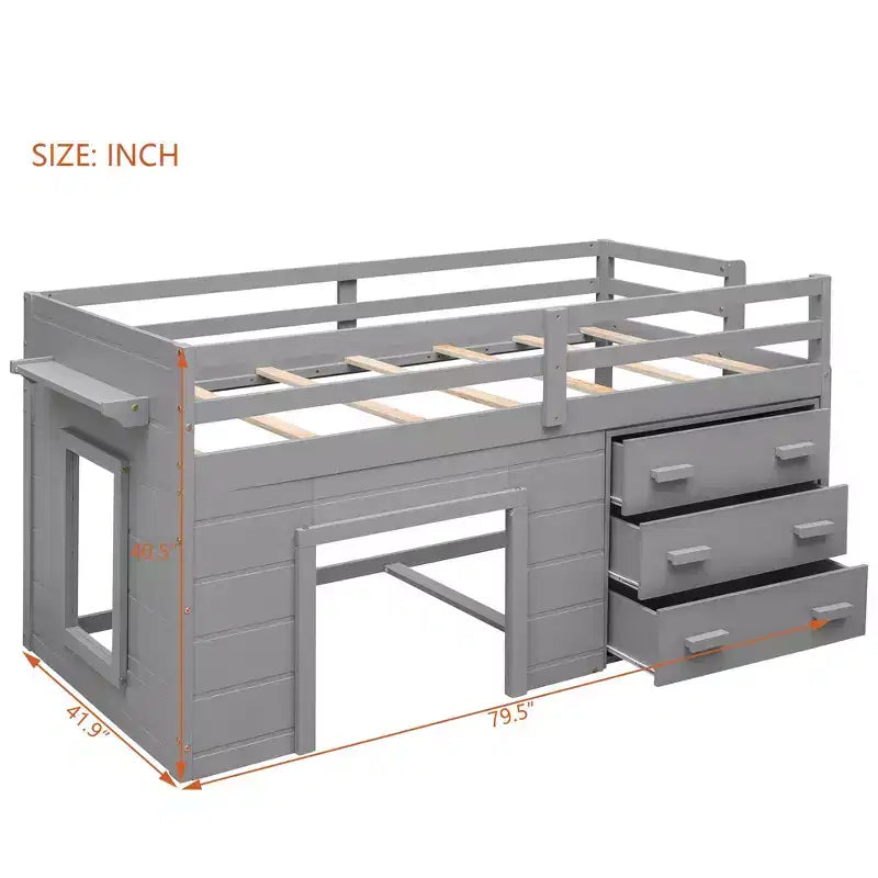 Cadre de lit mezzanine simple en bois Luxystar avec 3 tiroirs et une étagère