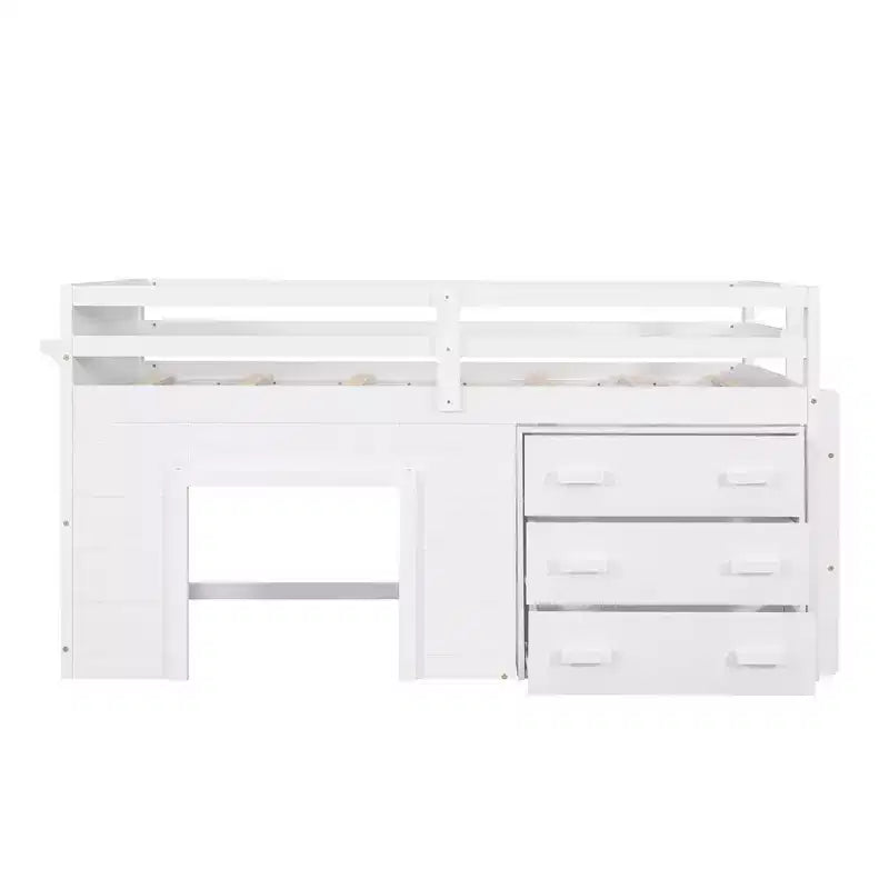 Cadre de lit mezzanine simple en bois Luxystar avec 3 tiroirs et une étagère