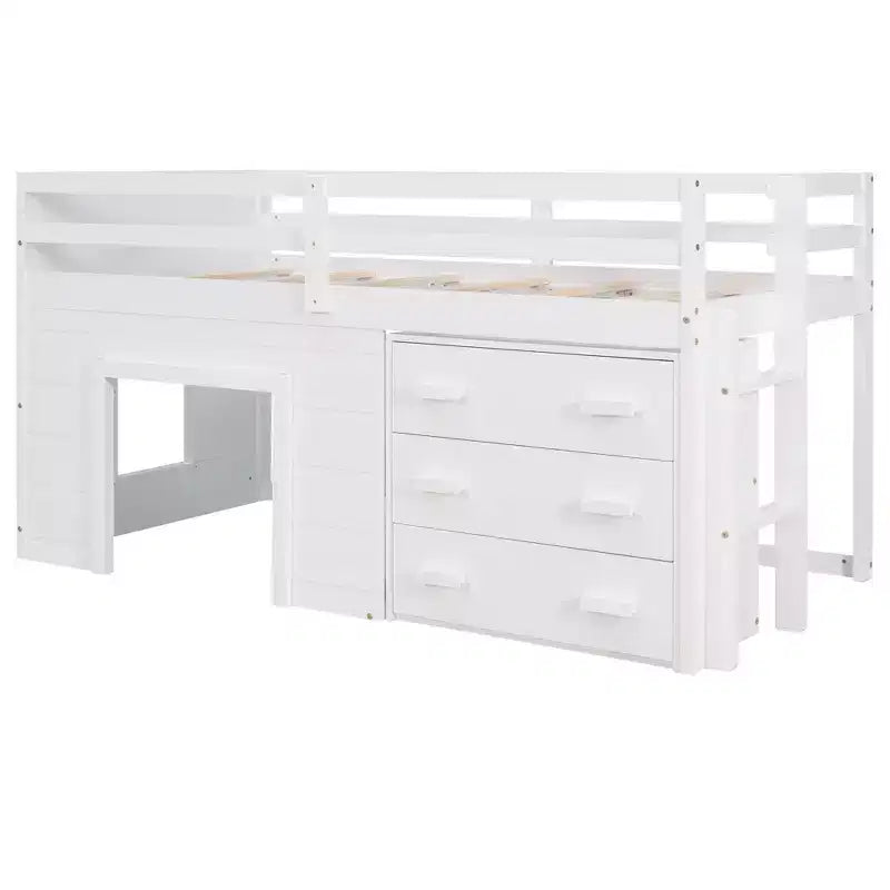 Cadre de lit mezzanine simple en bois Luxystar avec 3 tiroirs et une étagère