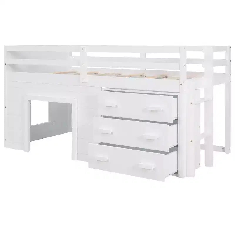 Cadre de lit mezzanine simple en bois Luxystar avec 3 tiroirs et une étagère
