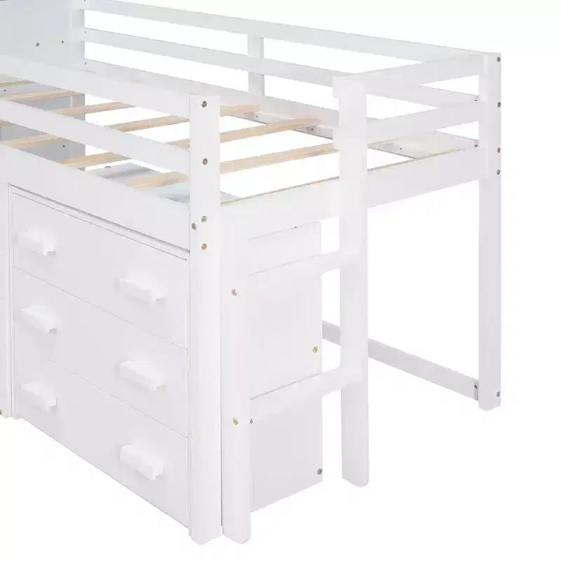 Cadre de lit mezzanine simple en bois Luxystar avec 3 tiroirs et une étagère