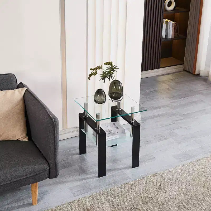 Lot de 2 tables d'appoint en verre trempé transparent, tables de chevet modernes pour salon et chambre à coucher