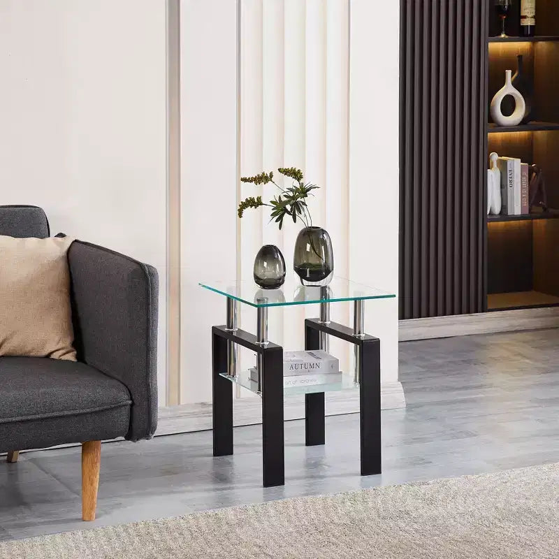 Lot de 2 tables d'appoint en verre trempé transparent, tables de chevet modernes pour salon et chambre à coucher