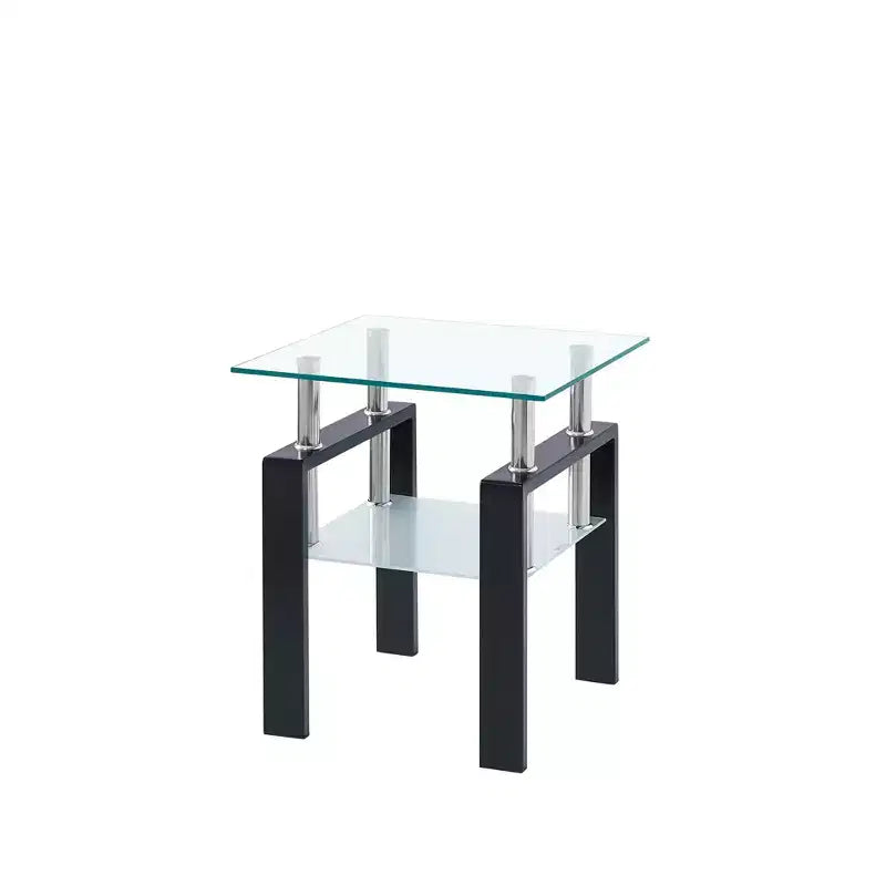 Lot de 2 tables d'appoint en verre trempé transparent, tables de chevet modernes pour salon et chambre à coucher