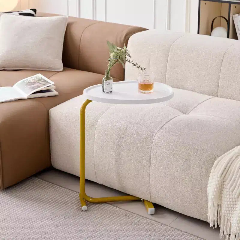 Lot de 2 tables d'appoint blanches en forme de C, tables d'appoint minces pour canapé et lit, design compact pour petits espaces