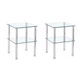 Set of 2 Clear Glass End Tables, 2-Tier Modern Nightstands with Storage Shelf for Living Room and Bedroom