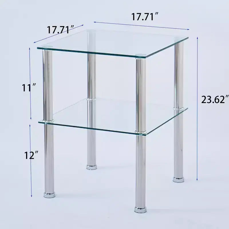 Lot de 2 tables d'appoint en verre transparent, tables de chevet modernes à 2 niveaux avec étagère de rangement pour salon et chambre à coucher