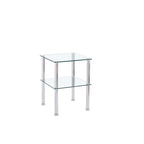 Lot de 2 tables d'appoint en verre transparent, tables de chevet modernes à 2 niveaux avec étagère de rangement pour salon et chambre à coucher