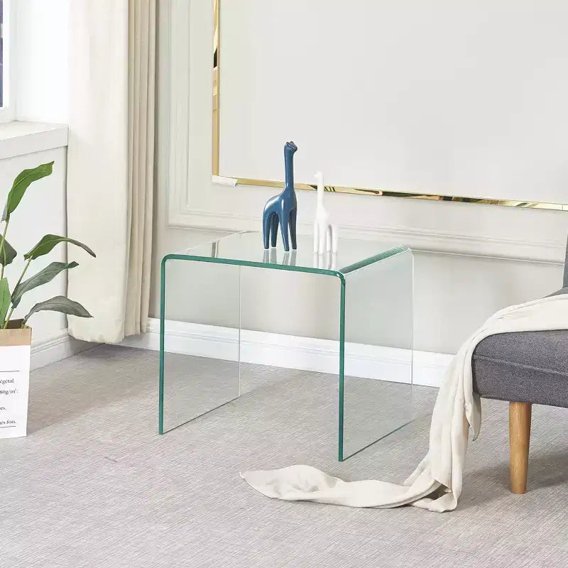 Table d'appoint moderne en verre trempé courbé pour salon et chambre