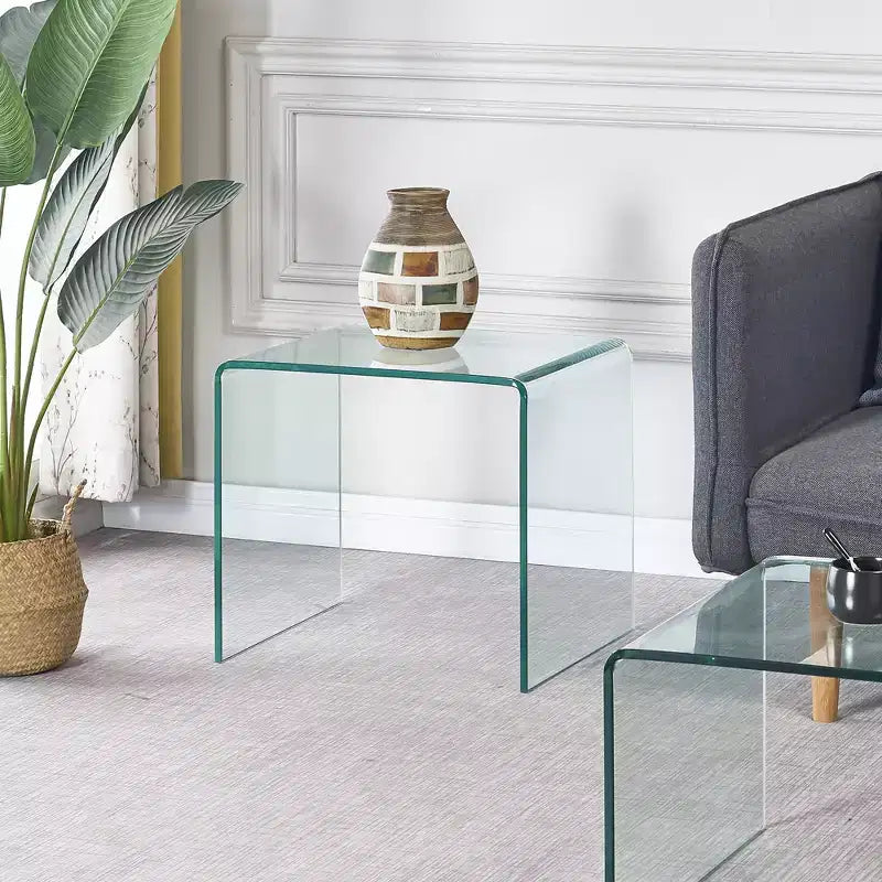Table d'appoint moderne en verre trempé courbé pour salon et chambre