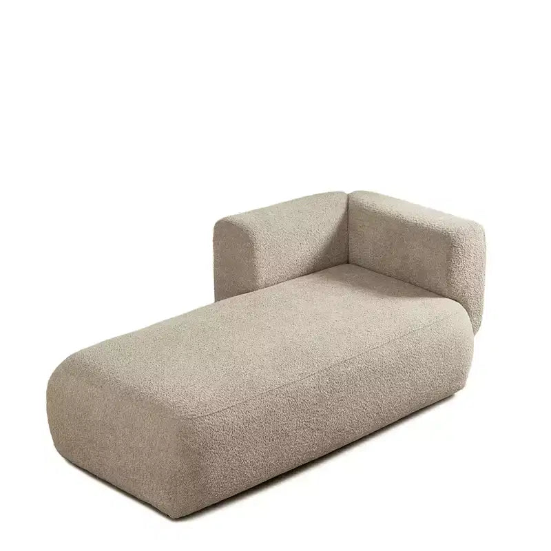 GDFStudio Dawn, méridienne capitonnée en tissu bouclette, pieds en bois