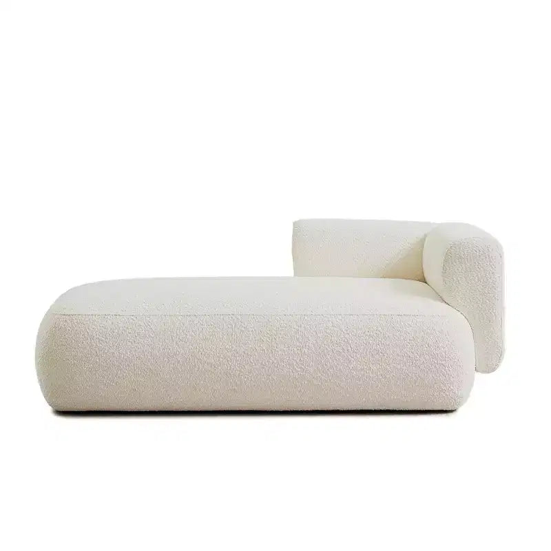 GDFStudio Dawn, méridienne capitonnée en tissu bouclette, pieds en bois