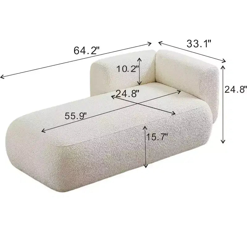 GDFStudio Dawn, méridienne capitonnée en tissu bouclette, pieds en bois