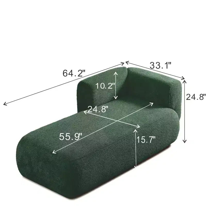 GDFStudio Dawn, méridienne capitonnée en tissu bouclette, pieds en bois