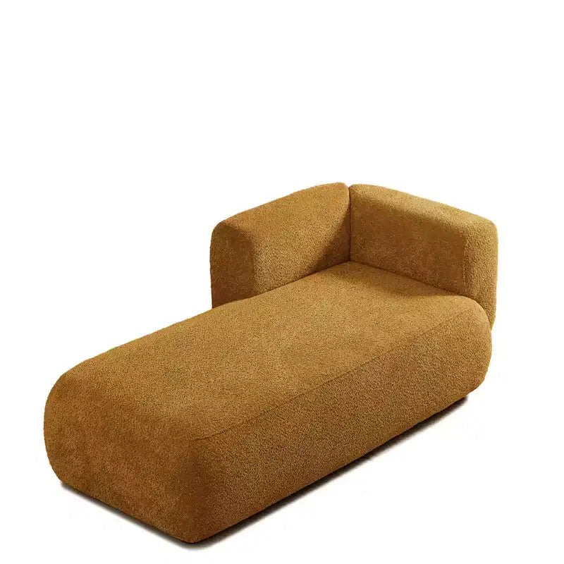 GDFStudio Dawn, méridienne capitonnée en tissu bouclette, pieds en bois