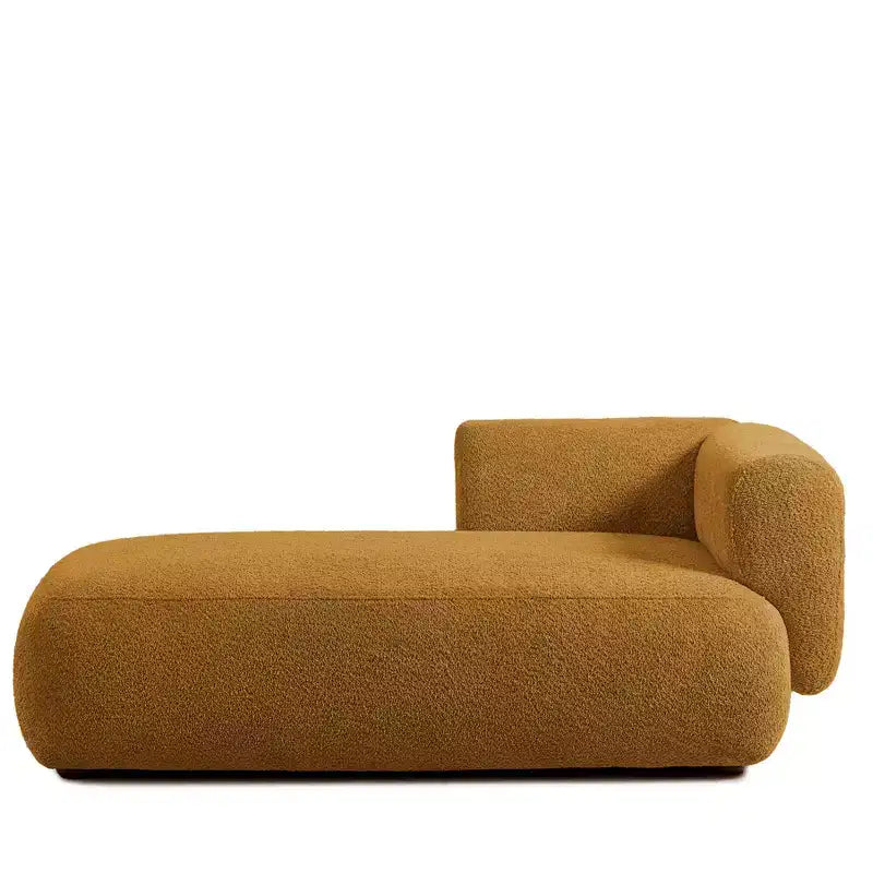 GDFStudio Dawn, méridienne capitonnée en tissu bouclette, pieds en bois