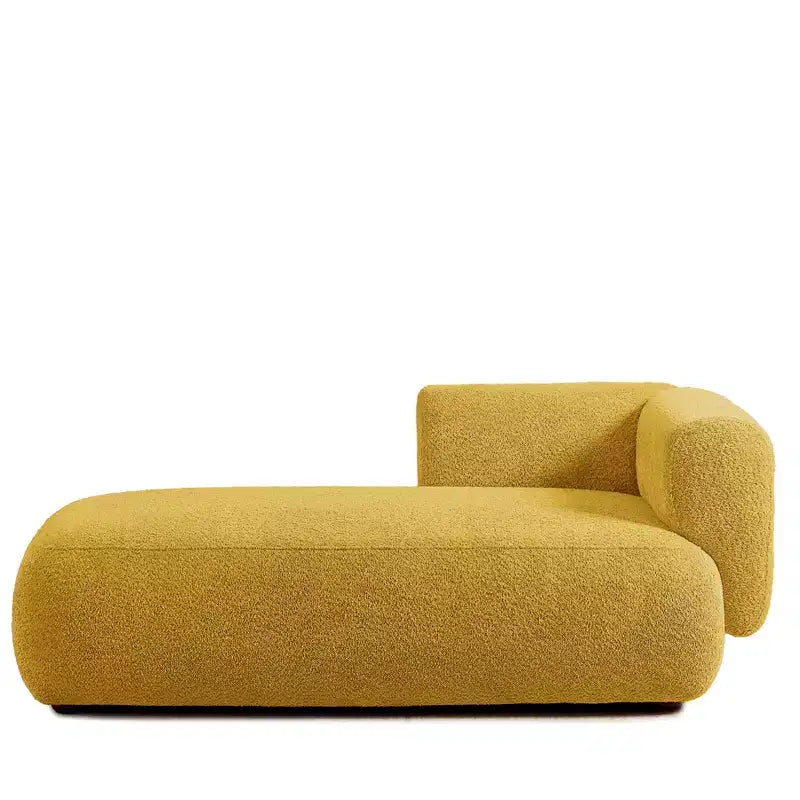 GDFStudio Dawn, méridienne capitonnée en tissu bouclette, pieds en bois