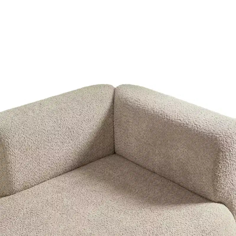 GDFStudio Dawn, méridienne capitonnée en tissu bouclette, pieds en bois