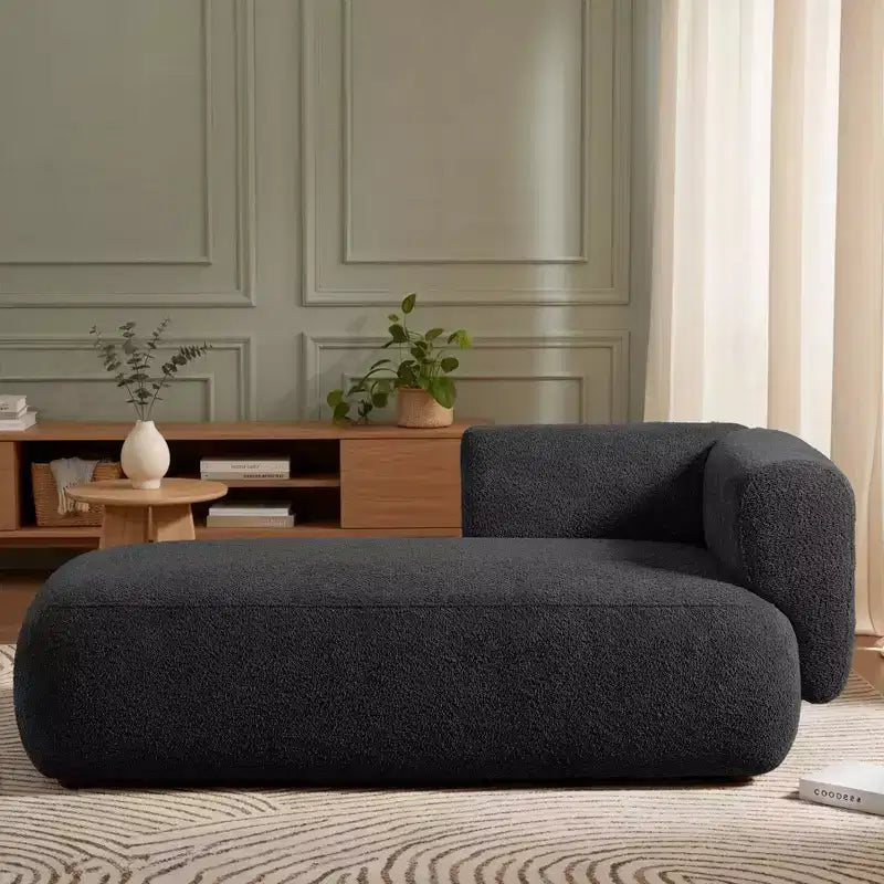 GDFStudio Dawn Boucle Upholstered Chaise Lounge with Wooden Legs