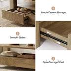Lantine Table basse de ferme avec rangement, grande table basse rectangulaire de 119 cm avec 2 tiroirs, table de centre de salon en bois