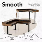 Bureau d'angle électrique en forme de L de 166,4 x 146,3 cm avec 6 tiroirs de rangement, bureau assis-debout d'angle à 2 niveaux, table de jeu d'ordinateur réglable en hauteur, Noyer