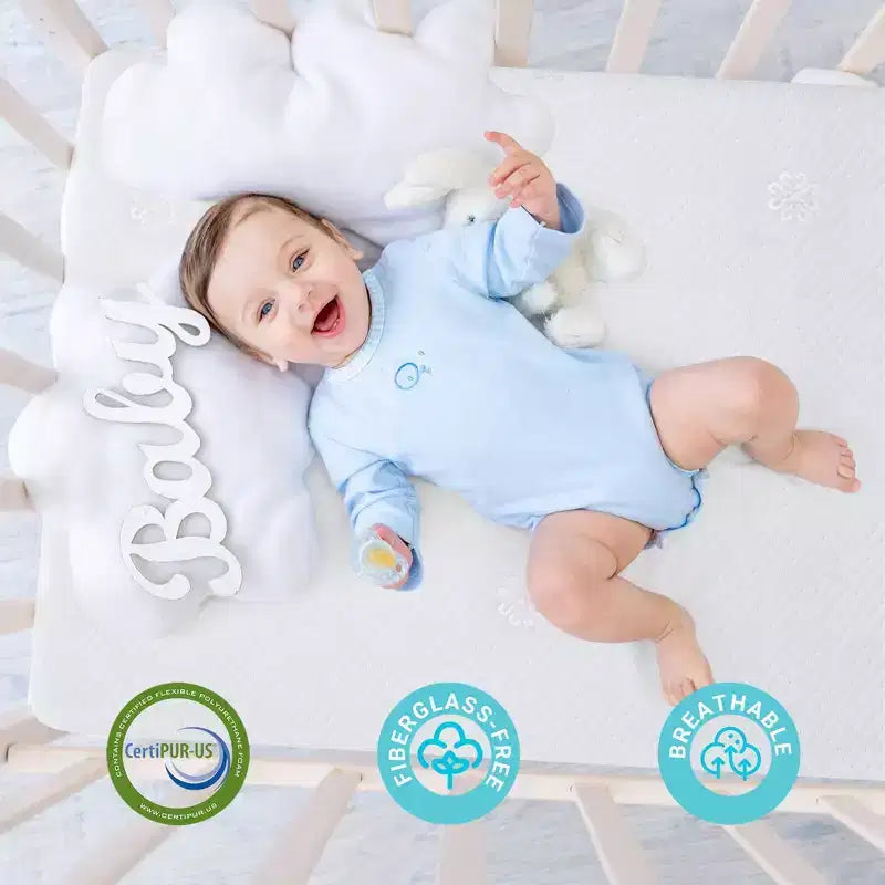 Matelas de lit de bébé et de tout-petit Serweet Baby 2-en-1 avec mousse à mémoire de forme au gel rafraîchissant, housse lavable, conception respirante, doux pour la peau