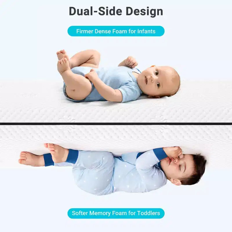Matelas de lit de bébé et de tout-petit Serweet Baby 2-en-1 avec mousse à mémoire de forme au gel rafraîchissant, housse lavable, conception respirante, doux pour la peau