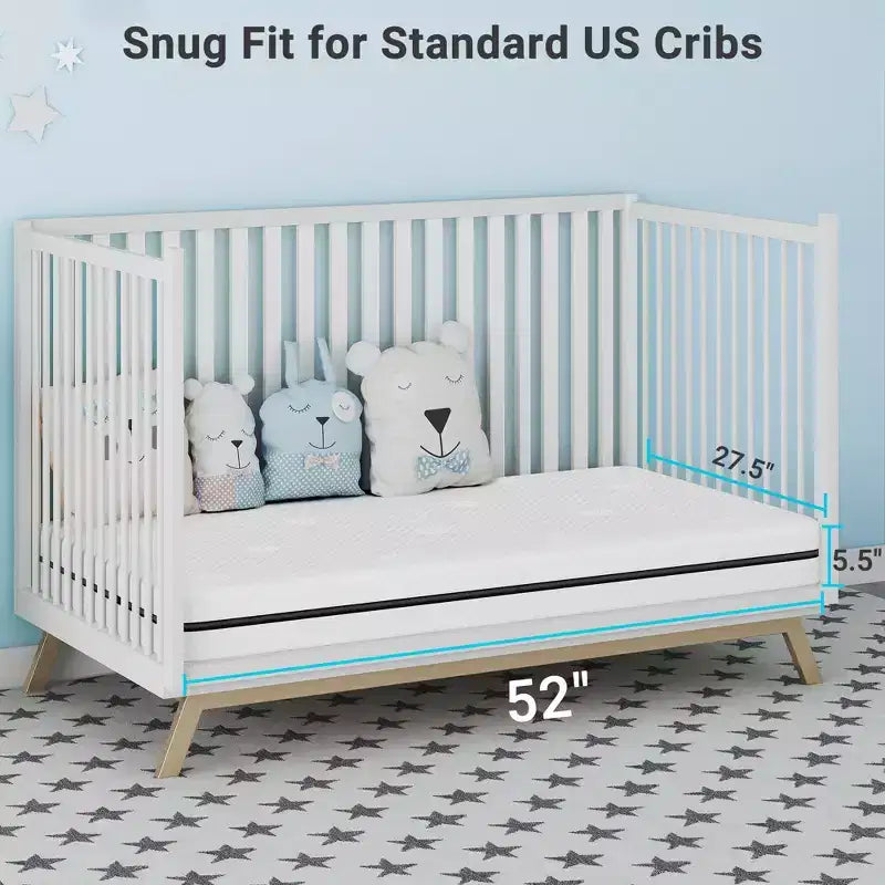 Matelas de lit de bébé et de tout-petit Serweet Baby 2-en-1 avec mousse à mémoire de forme au gel rafraîchissant, housse lavable, conception respirante, doux pour la peau