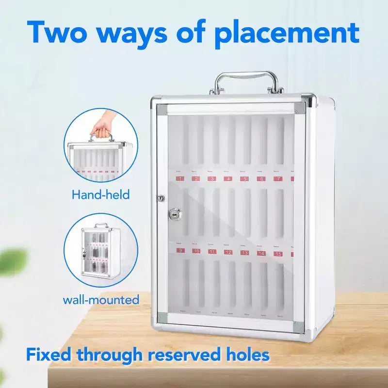 Casier pour téléphone portable, armoire de rangement pour téléphone en alliage d'aluminium avec serrure à clé et doublure EPE, à fixer au mur ou à poser, pour bureau, salle de classe, salle de sport
