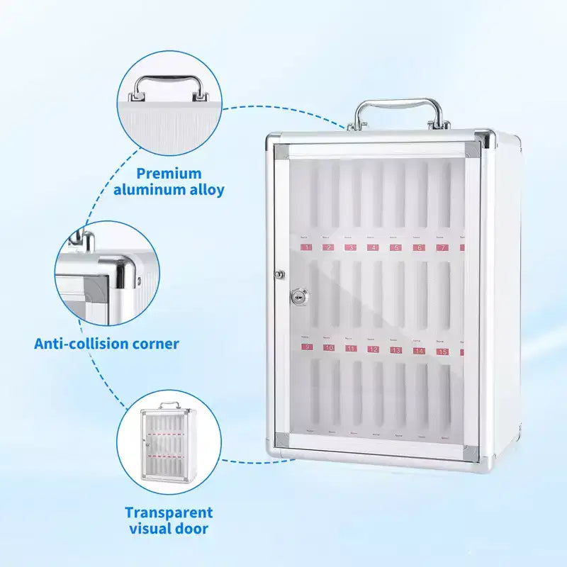 Casier pour téléphone portable, armoire de rangement pour téléphone en alliage d'aluminium avec serrure à clé et doublure EPE, à fixer au mur ou à poser, pour bureau, salle de classe, salle de sport