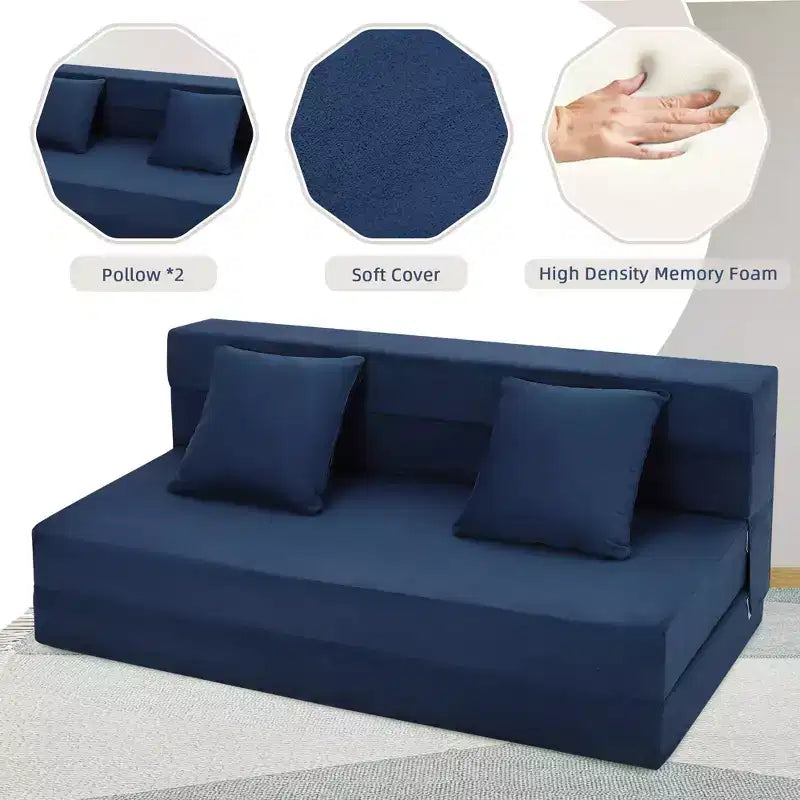 Canapé-lit pliant, canapé-lit pliable avec oreiller, chaise de couchage convertible, matelas de canapé pliant, canapé-futon avec housse lavable en mousse à mémoire de forme