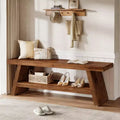 Lantine 2-Tier Entryway Bench, Hallway Foyer Solid Wood Seating with Open Shelves, Wooden Shoe Bench Indoor for Entryway, Living Room (Rustic Brown)