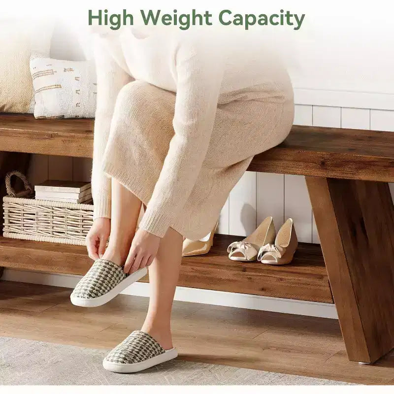 Banc d'entrée Lantine à 2 niveaux, banc d'assise en bois massif pour couloir avec étagères ouvertes, banc à chaussures en bois d'intérieur pour entrée, salon (marron rustique)
