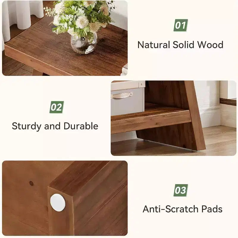 Banc d'entrée Lantine à 2 niveaux, banc d'assise en bois massif pour couloir avec étagères ouvertes, banc à chaussures en bois d'intérieur pour entrée, salon (marron rustique)