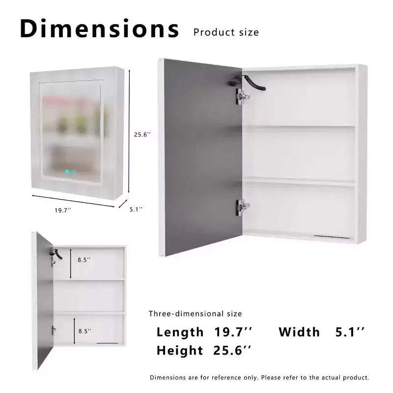 Armoire de toilette en aluminium FAMYYT de 66 cm (26 po) de large x 51 cm (20 po) de haut avec miroir et éclairage, antibuée, facile à installer