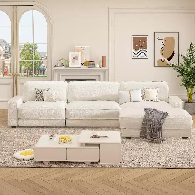 Dyonery 119 Canapé d'angle modulable convertible, Tissu CHENILLE, Canapé d'angle moderne surdimensionné avec assise profonde, Montage sans outils, Vert