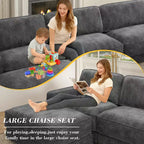 Dyonery 119 Canapé d'angle modulable convertible, Tissu CHENILLE, Canapé d'angle moderne surdimensionné avec assise profonde, Montage sans outils, Vert