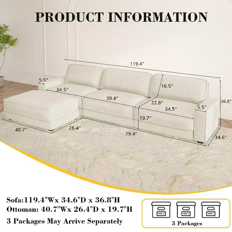 Dyonery 119 Canapé d'angle modulable convertible, Tissu CHENILLE, Canapé d'angle moderne surdimensionné avec assise profonde, Montage sans outils, Vert