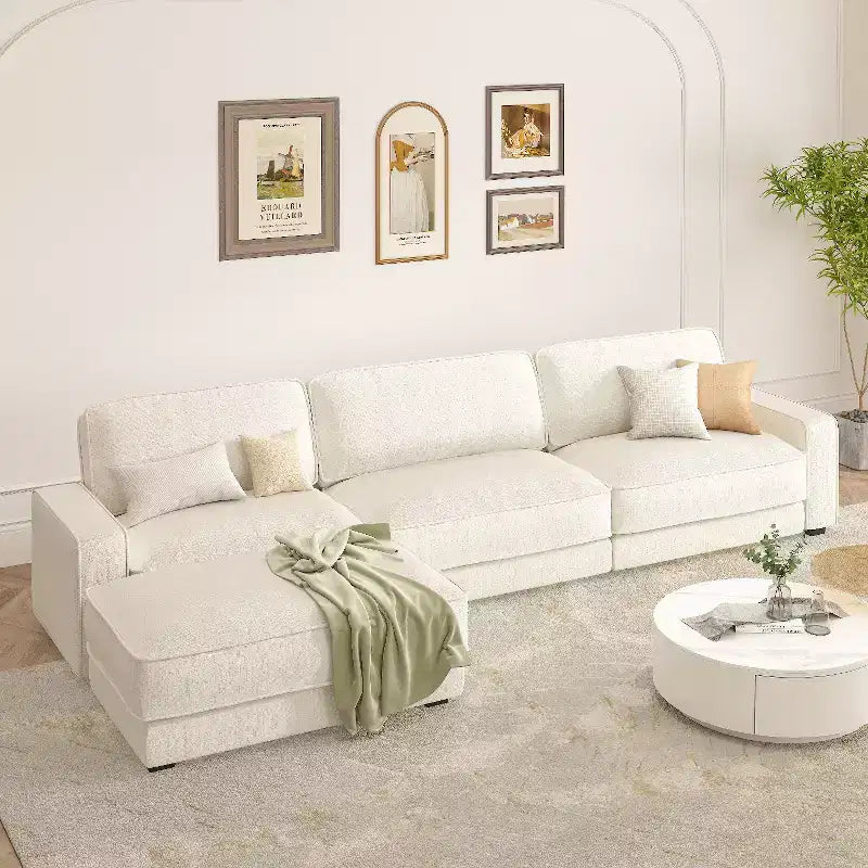 Dyonery 119 Canapé d'angle modulable convertible, Tissu CHENILLE, Canapé d'angle moderne surdimensionné avec assise profonde, Montage sans outils, Vert