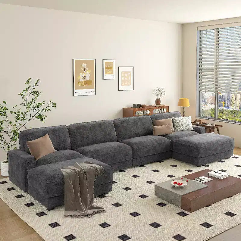 Dyonery 119 Canapé d'angle modulable convertible, Tissu CHENILLE, Canapé d'angle moderne surdimensionné avec assise profonde, Montage sans outils, Vert