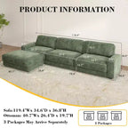 Dyonery 119 Canapé d'angle modulable convertible, Tissu CHENILLE, Canapé d'angle moderne surdimensionné avec assise profonde, Montage sans outils, Vert